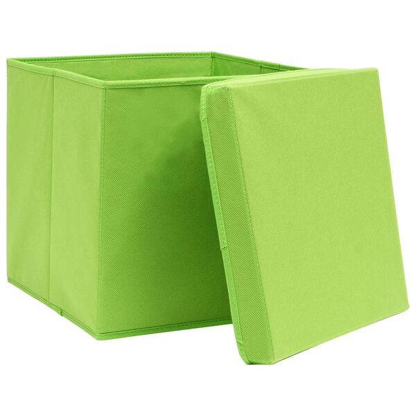 vidaXL Storage Boxes with Covers 10 pcs 11"x11"x11" Green