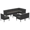 vidaXL Garden Lounge Set Black PE Rattan, Powder-Coated Steel, Polyester