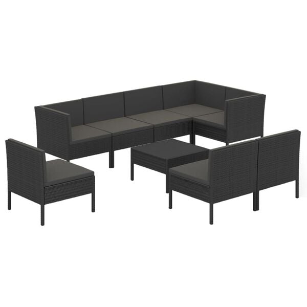 vidaXL Garden Lounge Set Black PE Rattan, Powder-Coated Steel, Polyester