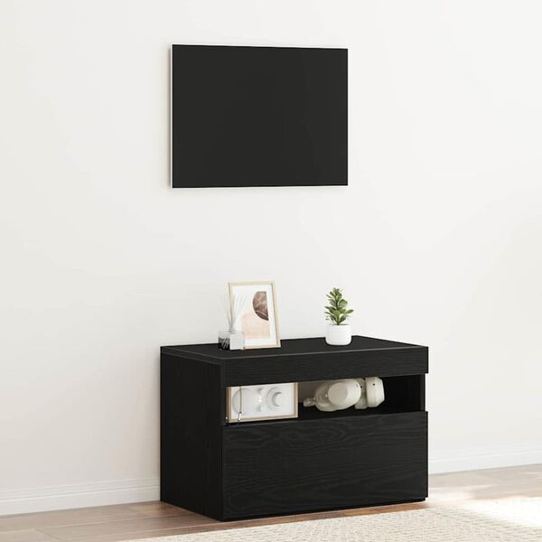 vidaXL Bedside Cabinet Black Oak 23.62 x 13.78 x 15.75 in