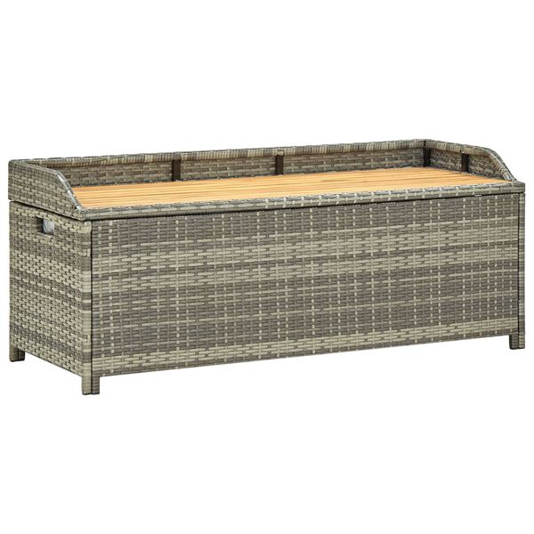 vidaXL Storage Bench Gray Poly rattan, solid acacia wood slats, steel