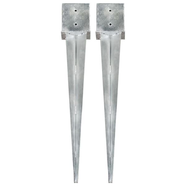 vidaXL Ground Spikes 2 pcs Silver 5.5x5.5x35.8" Galvanised Steel