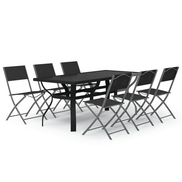 vidaXL Garden Dining Set Grey Powder-coated steel 7 Piece Foldable