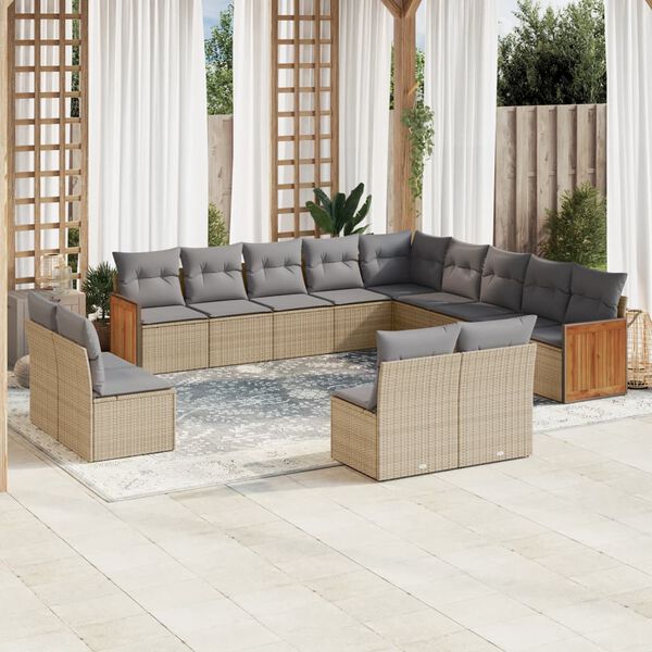 vidaXL Garden Sofa Set Beige PE rattan Large Modular Garden Sofa Set