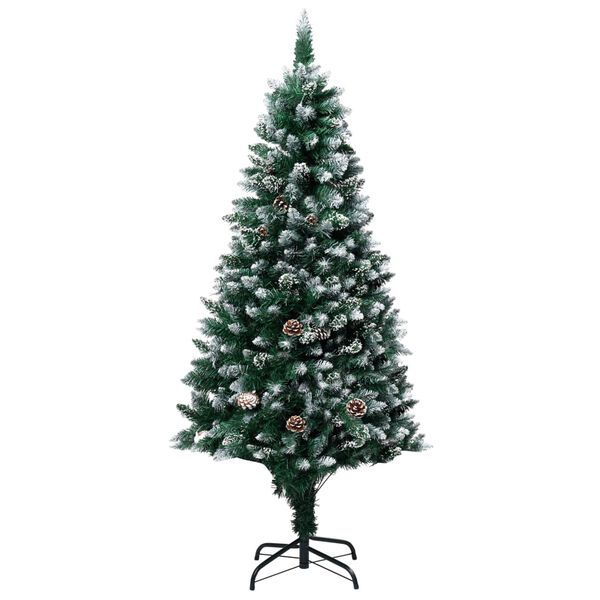 vidaXL Christmas Tree Green and White PVC and Steel Medium
