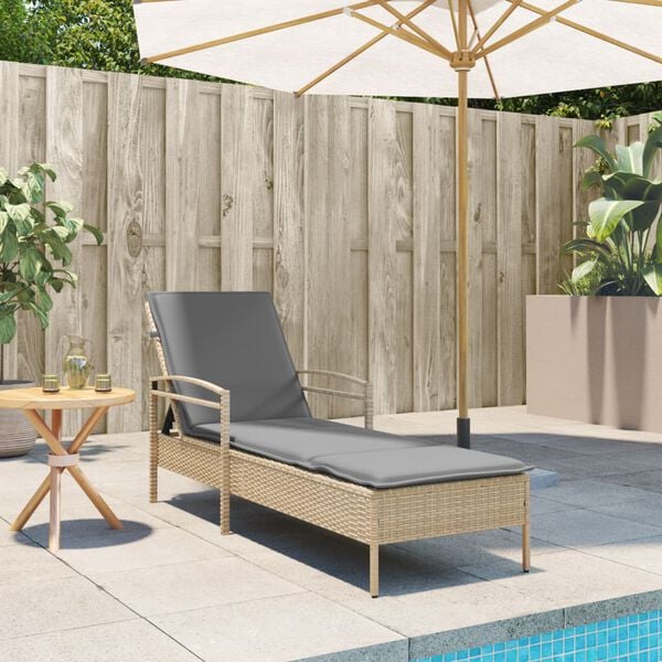 vidaXL Sun Lounger Beige PE rattan Standard Multi-Position Backrest