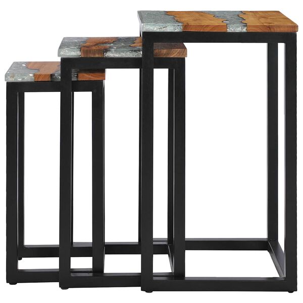 vidaXL Nesting Table Set of 3 Brown and Transparent