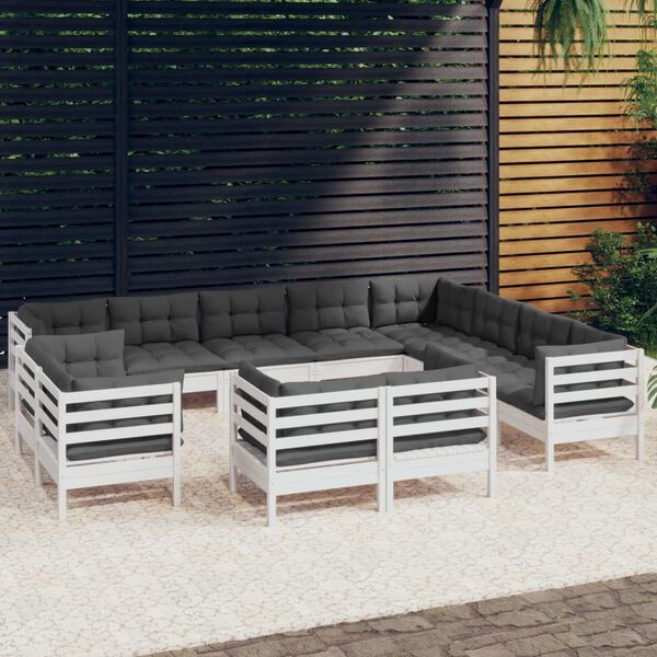 vidaXL Garden Lounge Set White Solid pinewood, fabric (100% polyester)