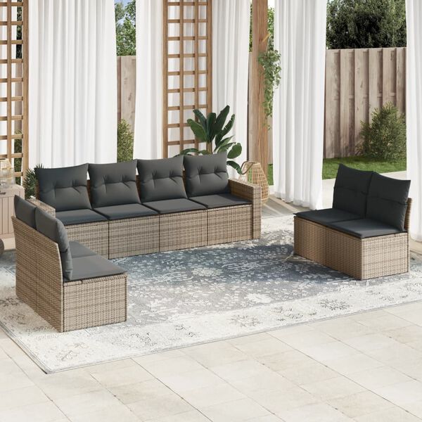 vidaXL Garden Sofa Set Grey, Dark Grey PE Rattan Large Adjustable Feet