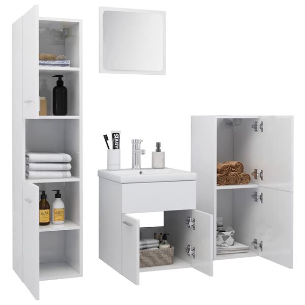 vidaXL Bathroom Furniture Set High gloss white Engineered wood, acrylic