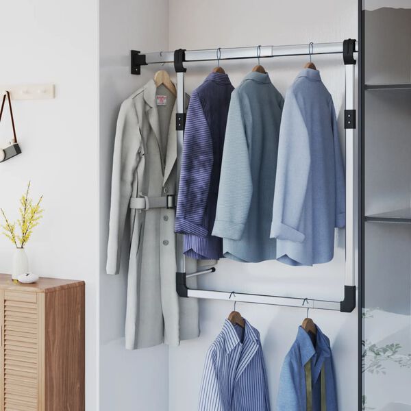 vidaXL Wardrobe Hanging Rail Silver