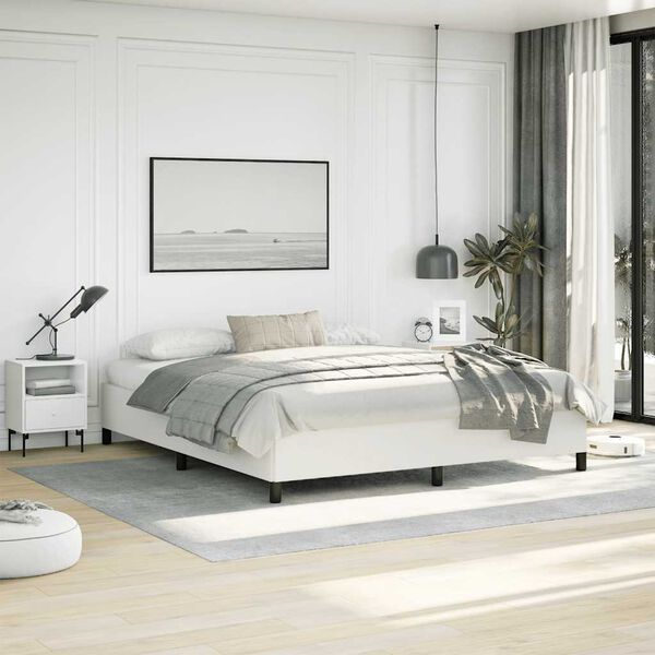 vidaXL Bed Frame White Faux leather, plywood, engineered wood