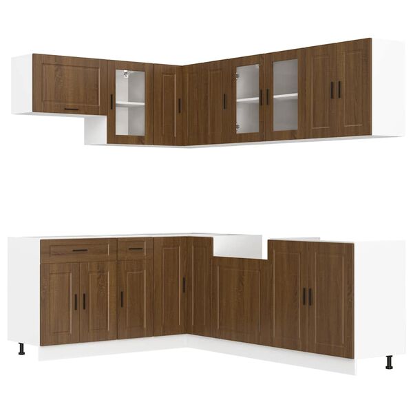vidaXL Kitchen Cabinet Set Brown Oak Engineered wood and glass Medium