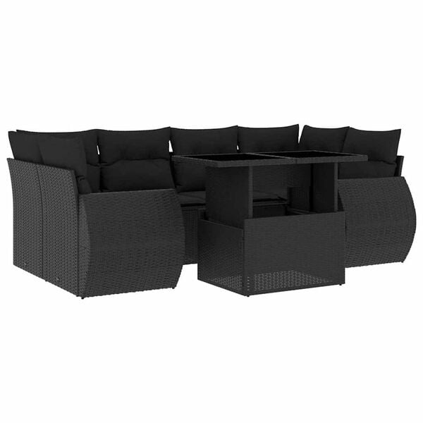 vidaXL Garden Sofa Set Black PE rattan Large Adjustable Armrests