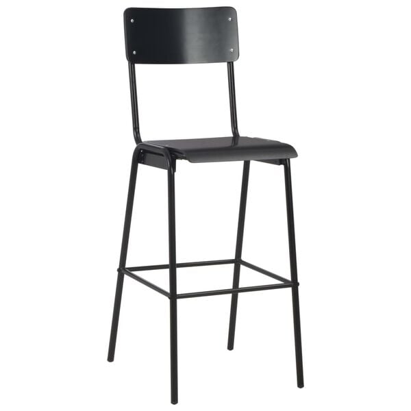vidaXL Bar Chair Set of 2 Black Solid Plywood, Powder-Coated Steel