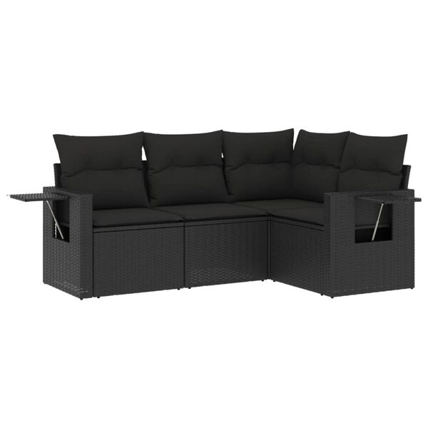 vidaXL Garden Sofa Set Black PE rattan, powder-coated steel Large