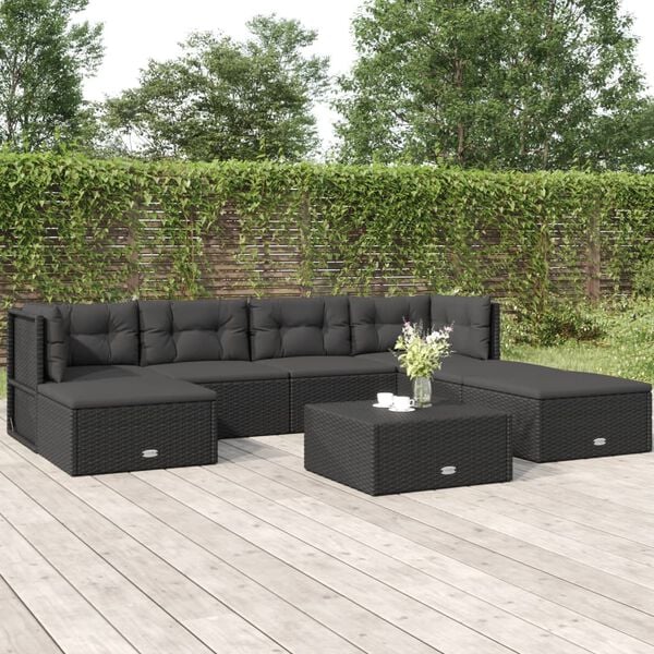 vidaXL Garden Lounge Set Black PE rattan, powder-coated steel 7 Piece