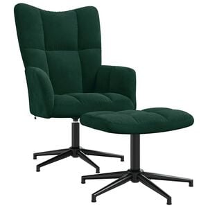 vidaXL Relaxing Chair With Stool Dark Green Velvet (100% polyester), Steel