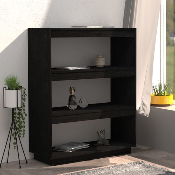 vidaXL Book Cabinet Black Solid Pinewood Medium Book Cabinet