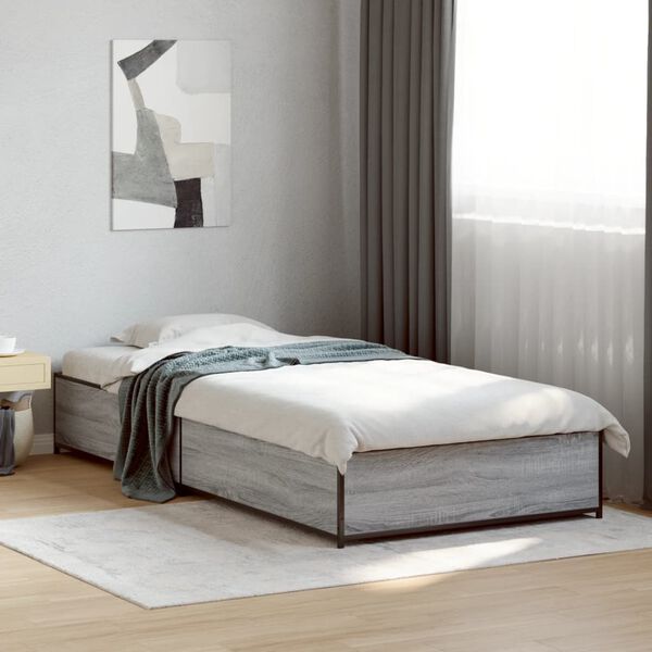vidaXL Bed Frame Grey sonoma Engineered wood and metal Small Single