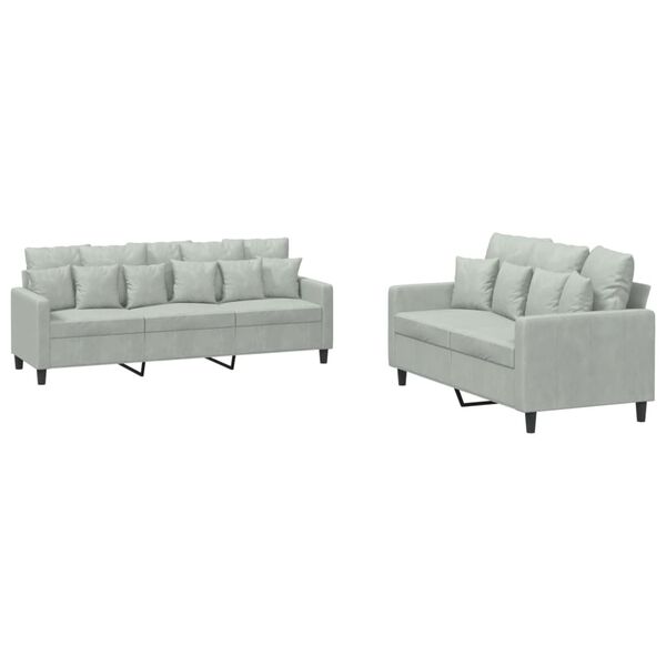 vidaXL Sofa Set Light grey Velvet, metal, textilene, plywood, foam