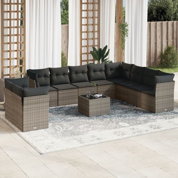 vidaXL Garden Sofa Set Grey PE rattan, tempered glass, powder-coated steel