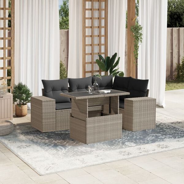 vidaXL Garden Sofa Set Light Grey PE rattan 5 Piece Set Garden Sofa Set