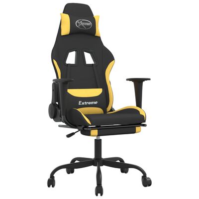 vidaXL Massage Gaming Chair with Footrest Black and Yellow Fabric