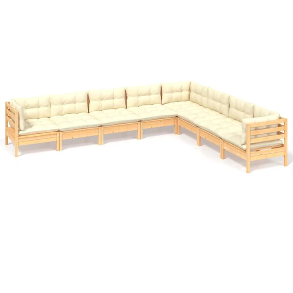 vidaXL Garden Lounge Set Cream Solid Pinewood, 100% Polyester Medium