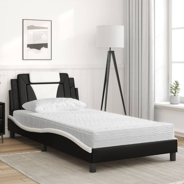 vidaXL Bed Black and white Faux leather Single Bed Rectangular