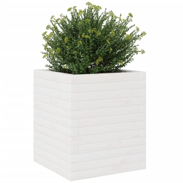 vidaXL Garden Planter White Solid Pinewood Medium Garden Planter