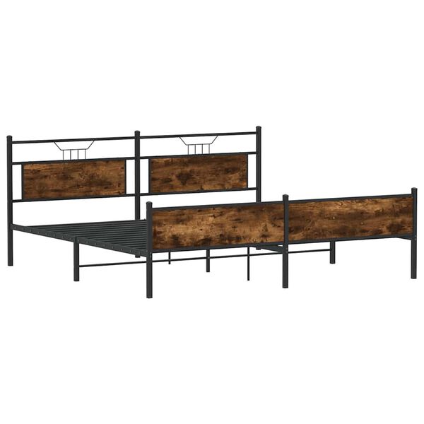 vidaXL Bed Frame Smoked Oak Steel, Engineered Wood Double Bed Bed Frame