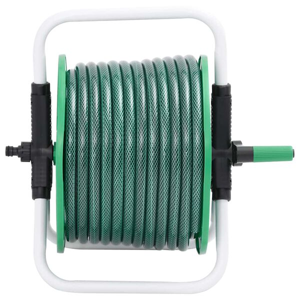 vidaXL Free Standing Green Hose Reel with Hose Fitting Set 0,5" 98.4 ' PVC