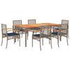 vidaXL Patio Dining Set Set of 6 Grey PE Rattan Large Removable Covers