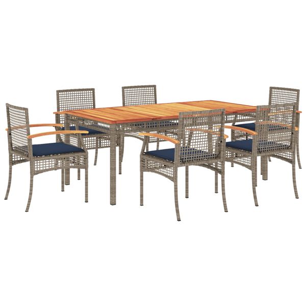 vidaXL Patio Dining Set Set of 6 Grey PE Rattan Large Removable Covers
