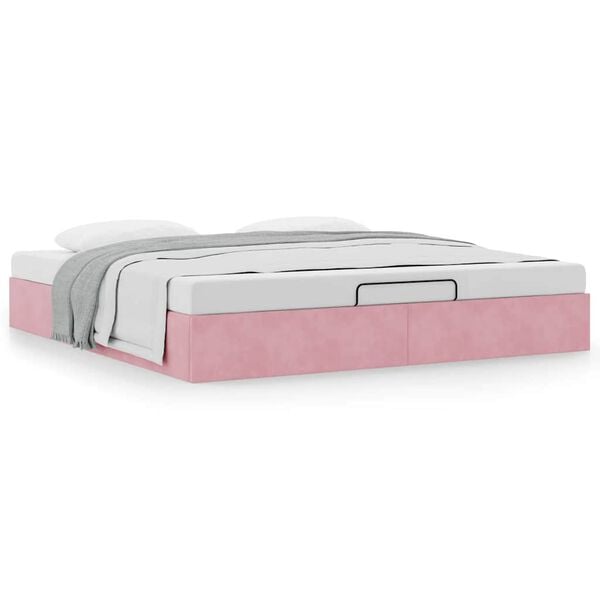 vidaXL Ottoman Bed Pink Velvet, Metal, Plywood, Engineered Wood Full