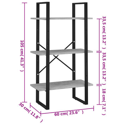 vidaXL Storage Shelf Concrete Gray 23.6"x11.8"x41.3" Engineered Wood