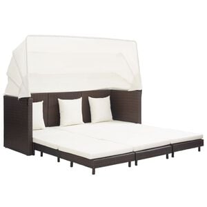 vidaXL Sofa Bed Brown and Cream White PE Rattan, Powder-Coated Steel