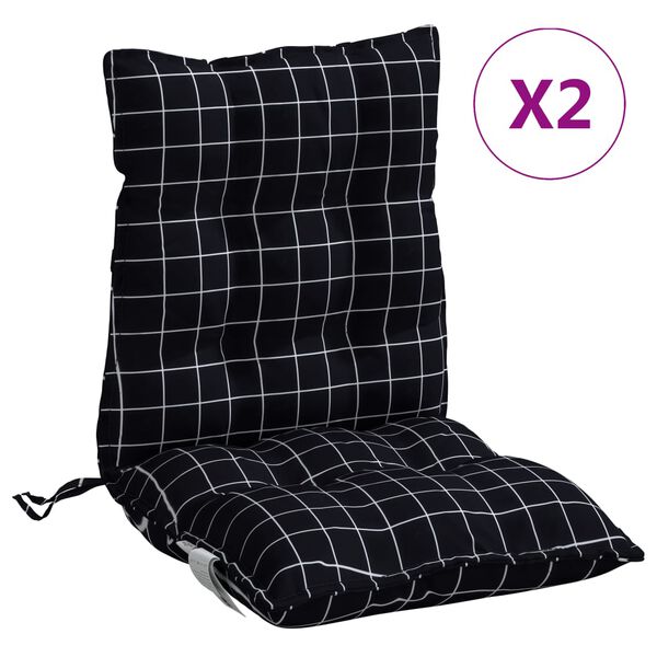 vidaXL Lowback Chair Cushion Set of 2 Black Check Pattern