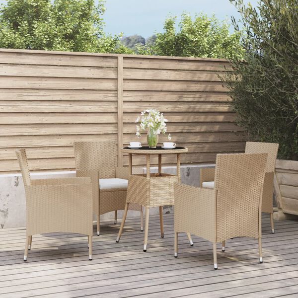 vidaXL Garden Bistro Set Beige Poly rattan Standard Durable