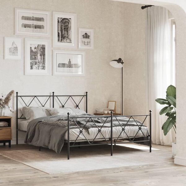 vidaXL Bed Frame Black Steel Double Bed Frame Rectangular