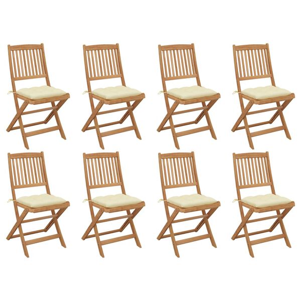 vidaXL Outdoor Chair Set of 8 Natural wood, Cream Solid Acacia wood
