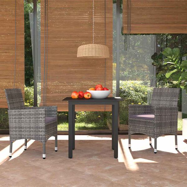 vidaXL Dining Set Grey PE rattan, Glass, Aluminum, Steel, Polyester Medium