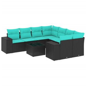 vidaXL 9 Piece Garden Sofa Set with Cushions Black Poly Rattan