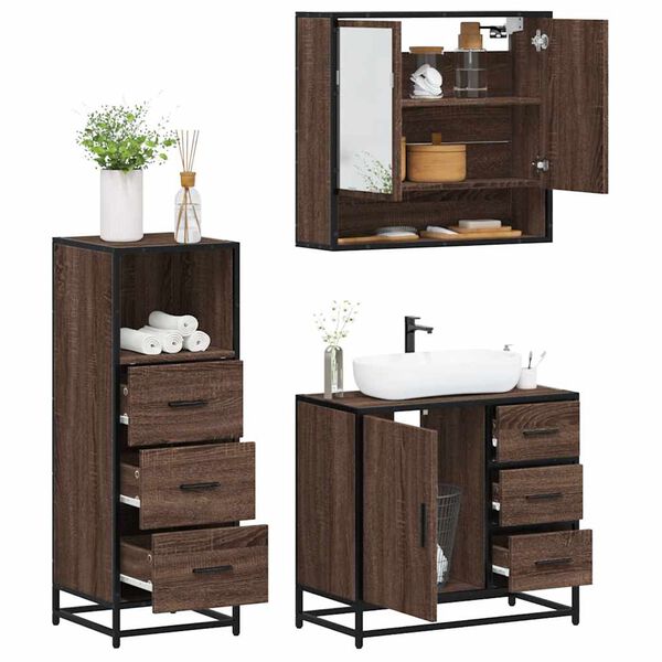 vidaXL Bathroom Furniture Set Brown Oak Engineered wood, Metal, Glass