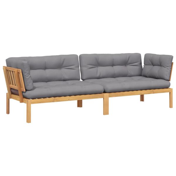 vidaXL Pallet Corner Sofa Grey Cushion and Natural Wood