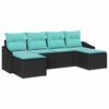 vidaXL Garden Sofa Set 6 pcs Black and Turquoise Poly Rattan