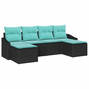 vidaXL Garden Sofa Set 6 pcs Black and Turquoise Poly Rattan