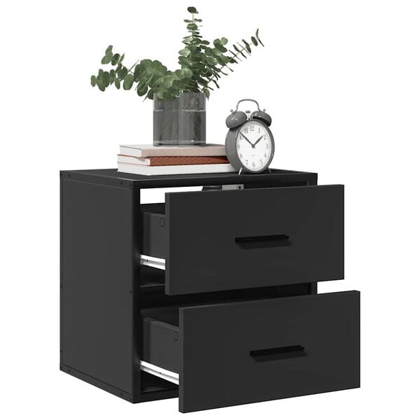 vidaXL Wall-mounted Bedside Cabinet Black Engineered wood Standard