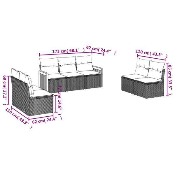 vidaXL Garden Sofa Set Black, Cream White PE Rattan 7 Piece